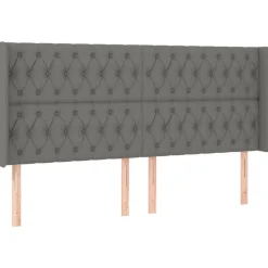 Tete de lit avec oreilles Gris fonce 183x16x118/128 cm Tissu