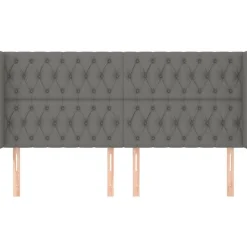 Tete de lit avec oreilles Gris fonce 183x16x118/128 cm Tissu