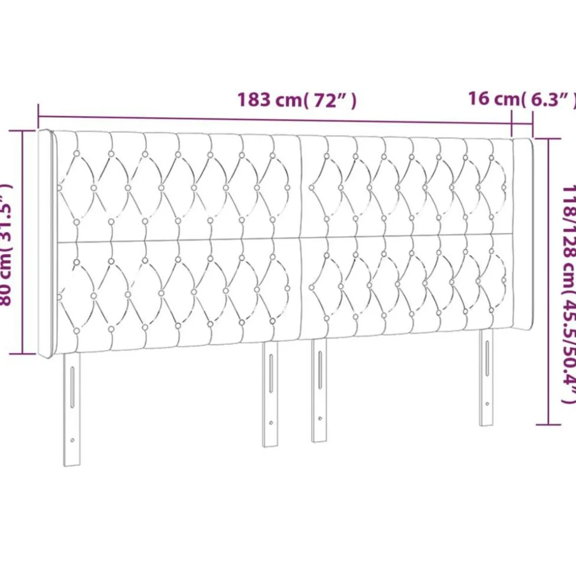 Tete de lit avec oreilles Gris fonce 183x16x118/128 cm Tissu