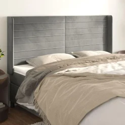 Tete de lit avec oreilles Gris clair 183x16x118/128 cm Velours