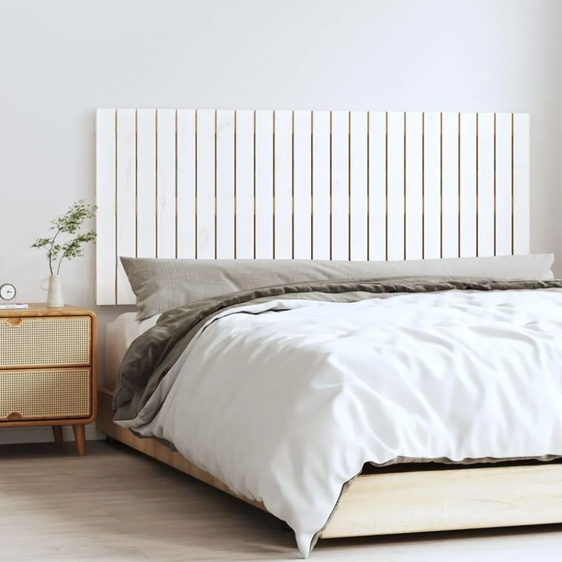 Tete de lit murale Blanc 147x3x60 cm Bois massif de pin