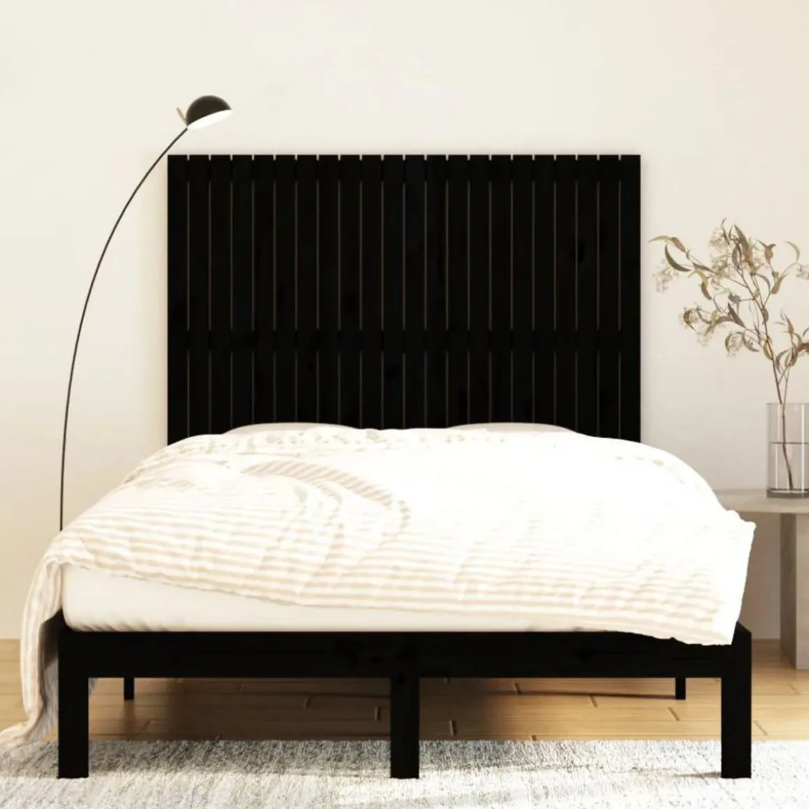Tete de lit murale Noir 140x3x110 cm Bois massif de pin