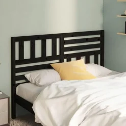 Tete de lit Noir 146x4x100 cm Bois massif de pin