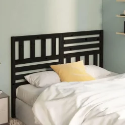 Tete de lit Noir 146x4x100 cm Bois massif de pin