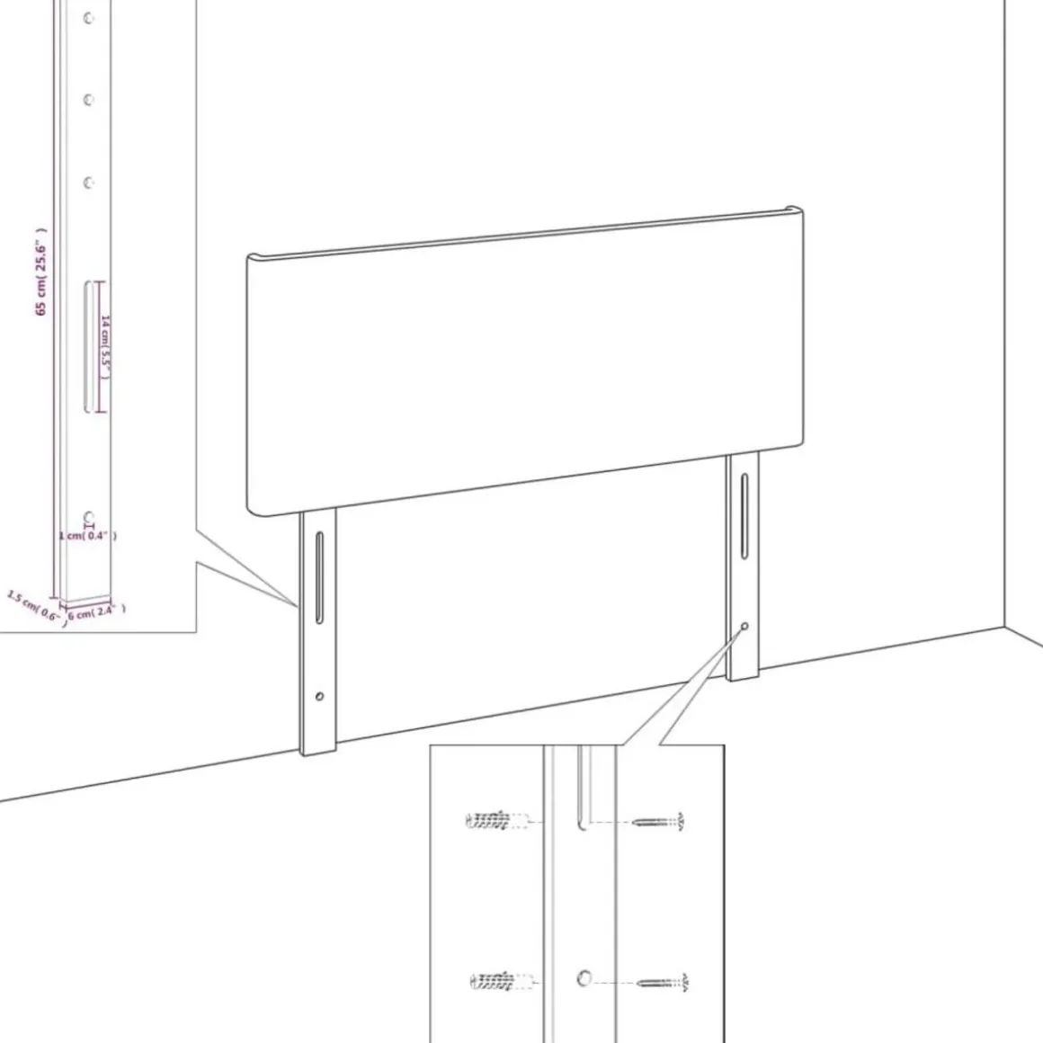 Tete de lit Noir 80x5x78/88 cm Tissu