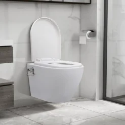 Toilette murale sans bord a fonction de bidet Ceramique Blanc