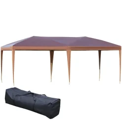 Tonnelle barnum de jardin pop-up pliant 5,91L x 2,97l x 2,65H m sac inclus acier époxy gris oxford haute densité marron