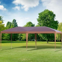 Tonnelle barnum de jardin pop-up pliant 5,91L x 2,97l x 2,65H m sac inclus acier époxy gris oxford haute densité marron