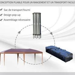 Tonnelle barnum de jardin pop-up pliant 5,91L x 2,97l x 2,65H m sac inclus acier époxy gris oxford haute densité marron
