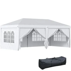 Tonnelle barnum pliant pop-up imperméabilisé 5,85L x 2,95l x 2,7H m 6 parois latérales amovibles 4 fenêtres + sac de transport blanc