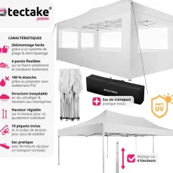 Tonnelle pliable 3x6 m avec 4 parois
