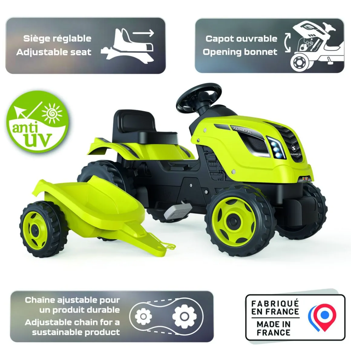 Tracteur à pédales Farmer XL avec remorque - Vert