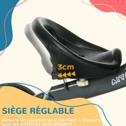 Tricycle enfant multi-équipé garde-boue sonnette panier pédales antidérapantes siège réglable avec dossier métal noir