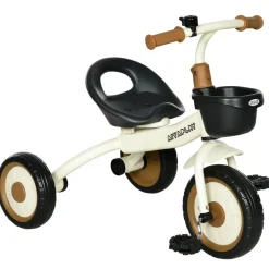 Tricycle enfant multi-équipé garde-boue sonnette panier pédales antidérapantes siège réglable avec dossier métal blanc