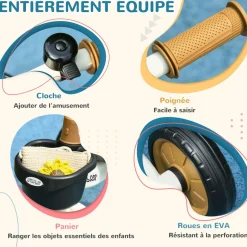 Tricycle enfant multi-équipé garde-boue sonnette panier pédales antidérapantes siège réglable avec dossier métal blanc