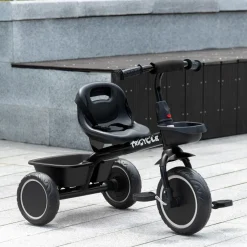 Tricycle pour enfant évolutif avec siège réglable - pédales - 2 paniers - ceinture - pour enfant de 2 à 5 ans - noir