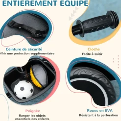 Tricycle pour enfant évolutif avec siège réglable - pédales - 2 paniers - ceinture - pour enfant de 2 à 5 ans - noir