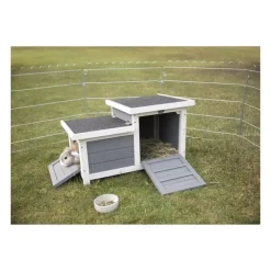 TRIXIE Clapier Habitat Natura - 70 x 43 x 45 cm - Avec deux entrees - Blanc et gris - Pour lapin