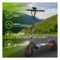 Trottinette électrique tout terrain pliable - URBANGLIDE - ECROSS PRO LITE 2 - 10 - 48V - 800 W - Auto 40KM Feu stop et clignot