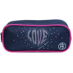 Trousse scolaire 2 compartiments Poivre Blanc Coeur Love Bleue Bagtrotter