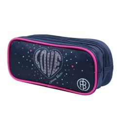 Trousse scolaire 2 compartiments Poivre Blanc Coeur Love Bleue Bagtrotter