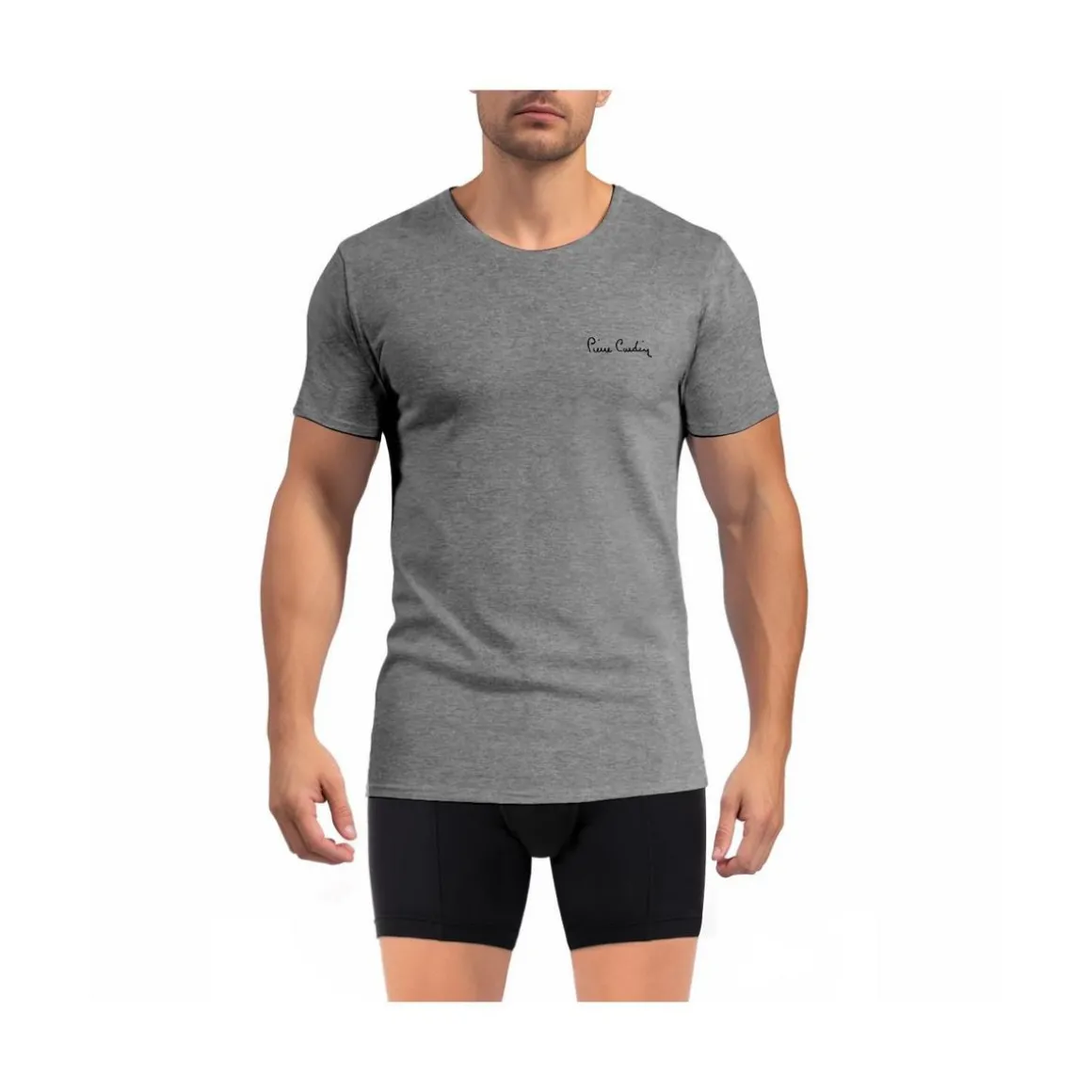 T-shirt homme en col rond avec broderie signature sur la poitrine