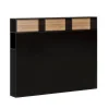 Tête de lit Zeus 145 cm avec rangements noirs, 2 portes 9 trous