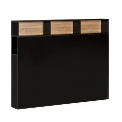 Tête de lit Zeus 145 cm avec rangements noirs, 2 portes 9 trous