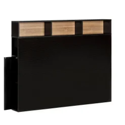 Tête de lit Zeus 145 cm avec rangements noirs, 2 portes 9 trous