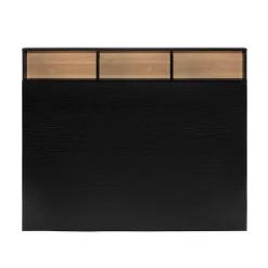 Tête de lit Zeus 145 cm avec rangements noirs, 2 portes 9 trous