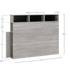 Tête de lit Zeus 145 cm avec rangements noirs, 2 portes 9 trous