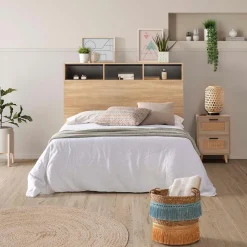 Tête de lit Zeus 95 cm avec rangement chêne, 2 portes 9 trous