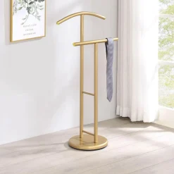 Valet de chambre LAURENZ valet de nuit porte vêtements support vestes en métal laqué doré