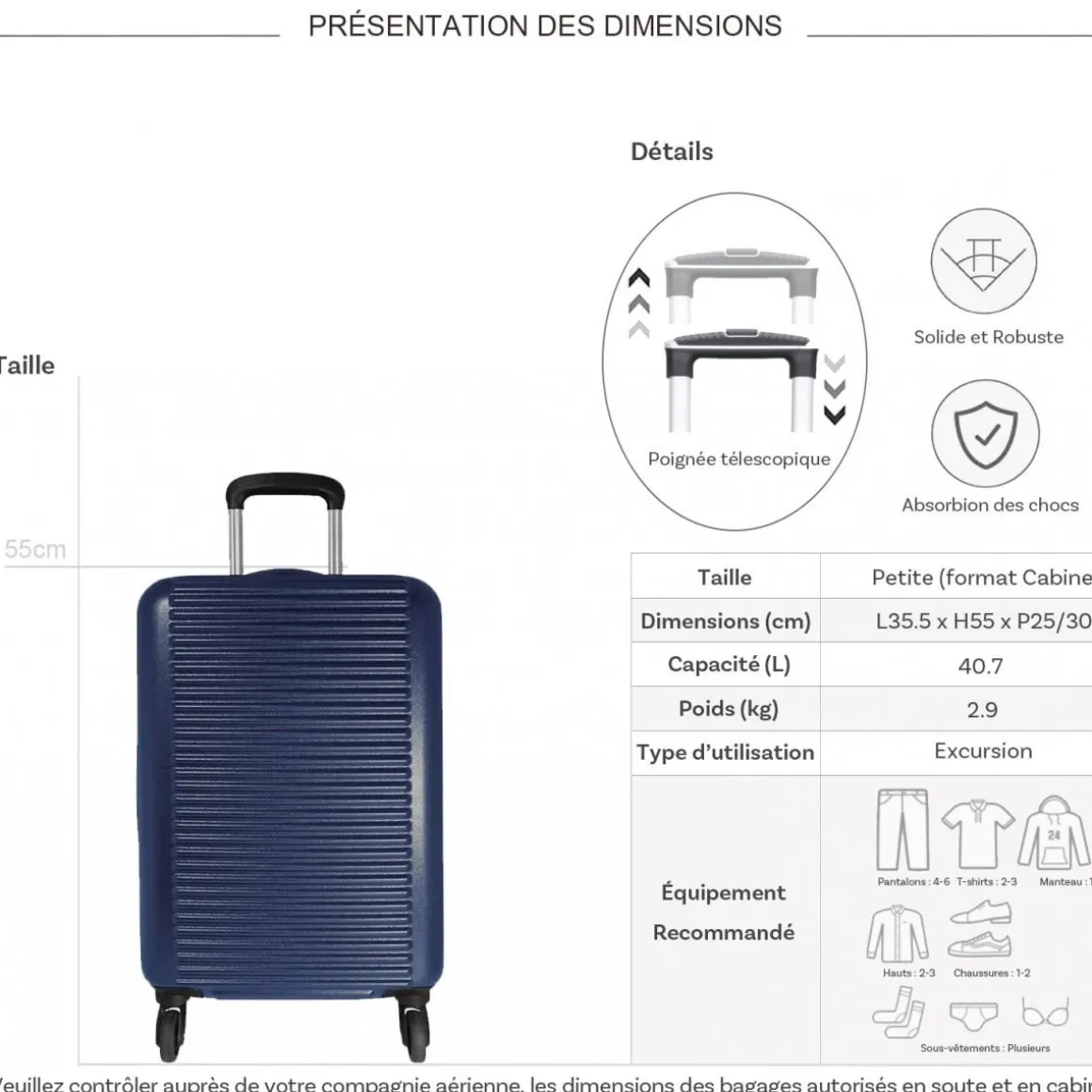 Valise cabine rigide 55cm