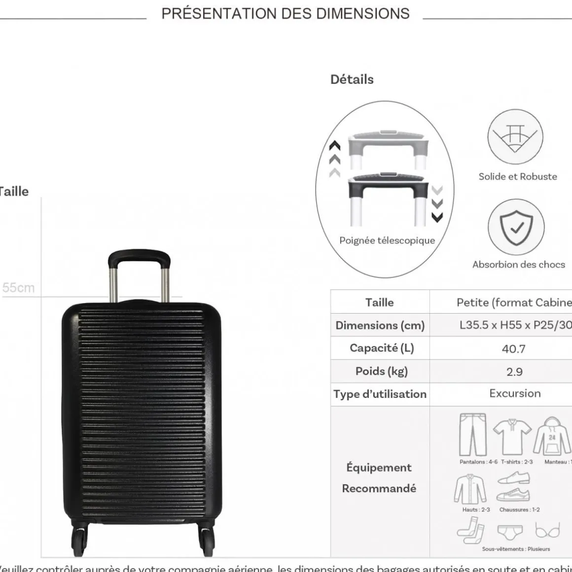 Valise cabine rigide 55cm