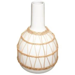 Vase Design en Céramique Rotin 28cm Blanc