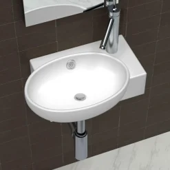 Vasque de salle de bains ceramique blanc avec trou de trop-plein