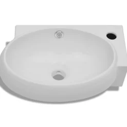 Vasque de salle de bains ceramique blanc avec trou de trop-plein