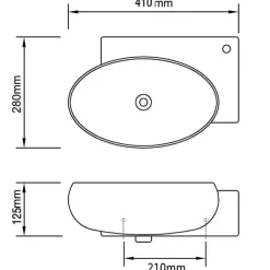 Vasque de salle de bains ceramique blanc avec trou de trop-plein