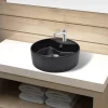 Vasque rond a trou robinet/trop-plein ceramique pour salle de bain