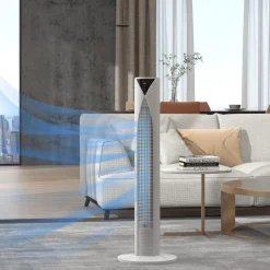 Ventilateur colonne tour oscillant 45 W silencieux télécommande incluse timer 4 modes 3 vitesses filtre blanc