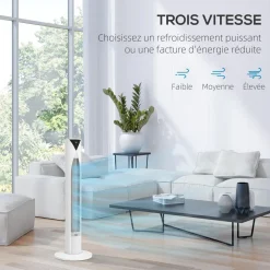Ventilateur colonne tour oscillant 45 W silencieux télécommande incluse timer 4 modes 3 vitesses filtre blanc