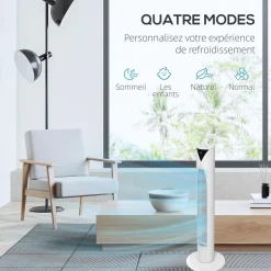 Ventilateur colonne tour oscillant 45 W silencieux télécommande incluse timer 4 modes 3 vitesses filtre blanc