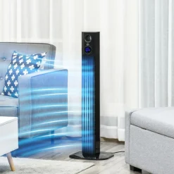 Ventilateur colonne tour oscillant 45 W silencieux télécommande timer aromathérapie 3 modes 3 vitesses noir