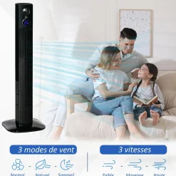 Ventilateur colonne tour oscillant 45 W silencieux télécommande timer aromathérapie 3 modes 3 vitesses noir