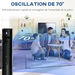 Ventilateur colonne tour oscillant 45 W silencieux télécommande timer aromathérapie 3 modes 3 vitesses noir