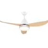 Ventilateur de plafond plafonnier 2 en 1 réversible - 3 pales, 6 vitesses, timer - télécommande, kit installation inclus - métal blanc ABS aspect bois clair