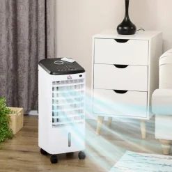 Ventilateur rafraichisseur humidificateur 3 en 1 - roulettes, télécommande - silencieux oscillant 65W - réservoir 3,5L - blanc noir