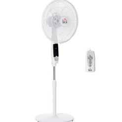 Ventilateur sur pied Ø 45 cm hauteur réglable oscillant silencieux 50 W avec télécommande timer 3 modes 3 vitesses blanc