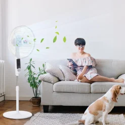 Ventilateur sur pied Ø 45 cm hauteur réglable oscillant silencieux 50 W avec télécommande timer 3 modes 3 vitesses blanc